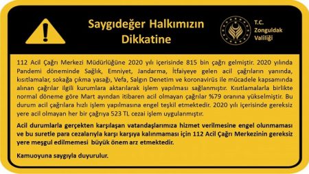 Zonguldak Valiliği’den gereksiz 112 acil çağrıları hakkında uyarı